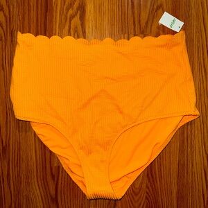 Aerie Scalloped Edge Orange Bikini Bottom High Waisted